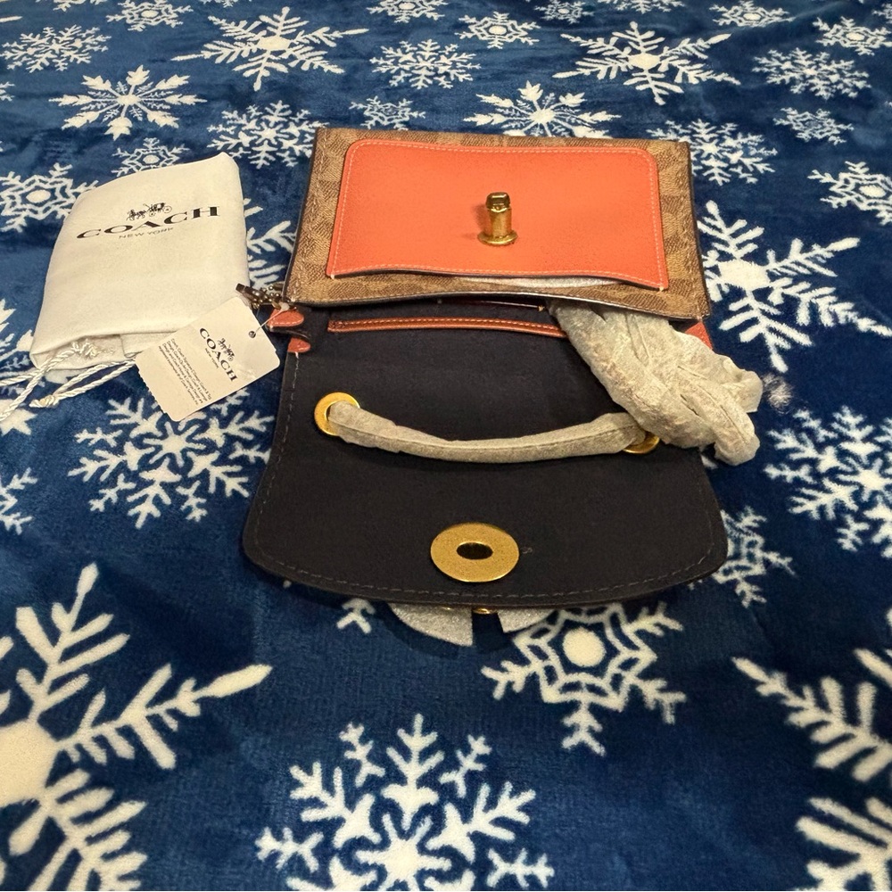 Coach Navy and Tan Mini Bag with Gold Flower Accent - Picture 5 of 6